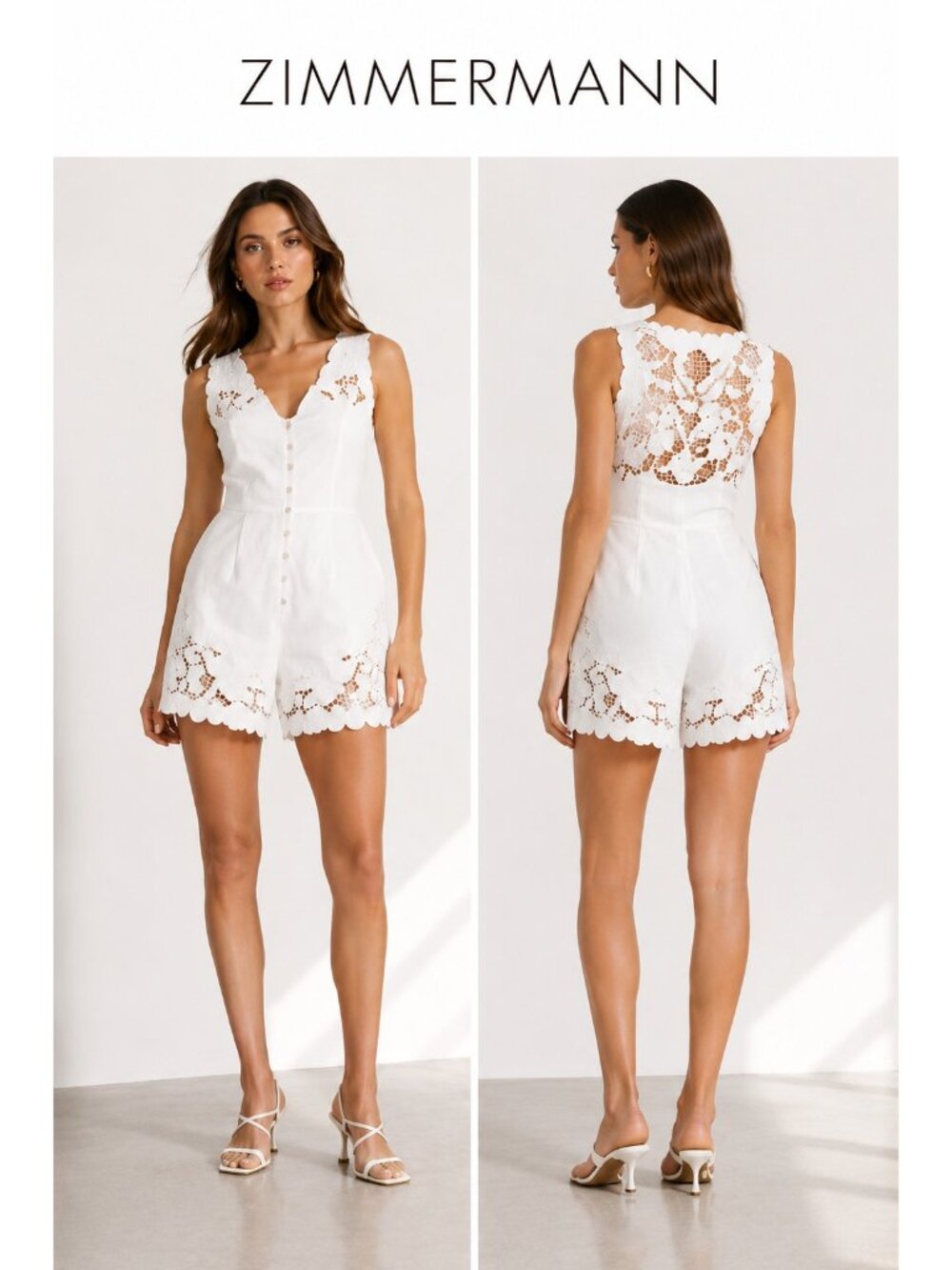 Zimmermann White Linen Lace Romper Playsuit Size 0 /US 4 Floral Embroidered Boho - Picture 15 of 15